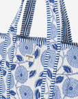 BLEU BLANC - Mavi Çiçek Desenli Beyaz Pamuklu Kumaş Günlük Omuz Çantası - Tote Bag