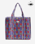 BLOOM- Gelincik Desenli Mor Pamuklu Kumaş Günlük Omuz Çantası - Tote Bag