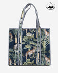 WILDWOOD - Leopar Orman Desenli Lacivert Pamuklu Kumaş Günlük Omuz Çantası - Tote Bag