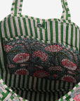 MARIGOLD - Floral Desenli Yeşil Pamuklu Kumaş Günlük Omuz Çantası - Tote Bag