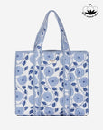 BLEU BLANC - Mavi Çiçek Desenli Beyaz Pamuklu Kumaş Günlük Omuz Çantası - Tote Bag