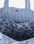 BLEU BLANC - Mavi Çiçek Desenli Beyaz Pamuklu Kumaş Günlük Omuz Çantası - Tote Bag