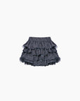 Mills Fırfırlı Mini Denim Etek / Koyu Mavi Desenli