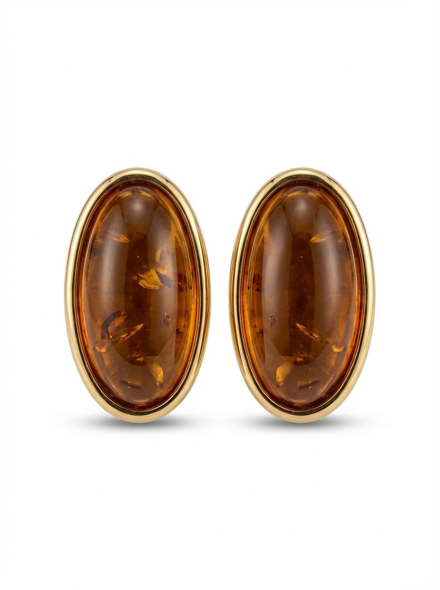 Amber Sedefli Oval Küpe