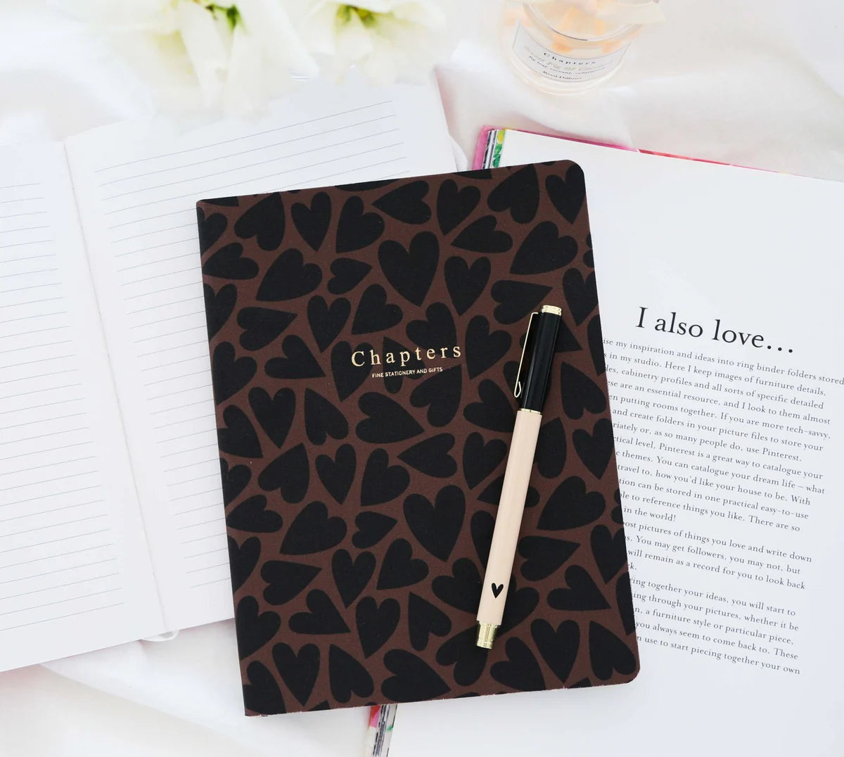 Canvas Notebook, Black &amp; Brown Hearts