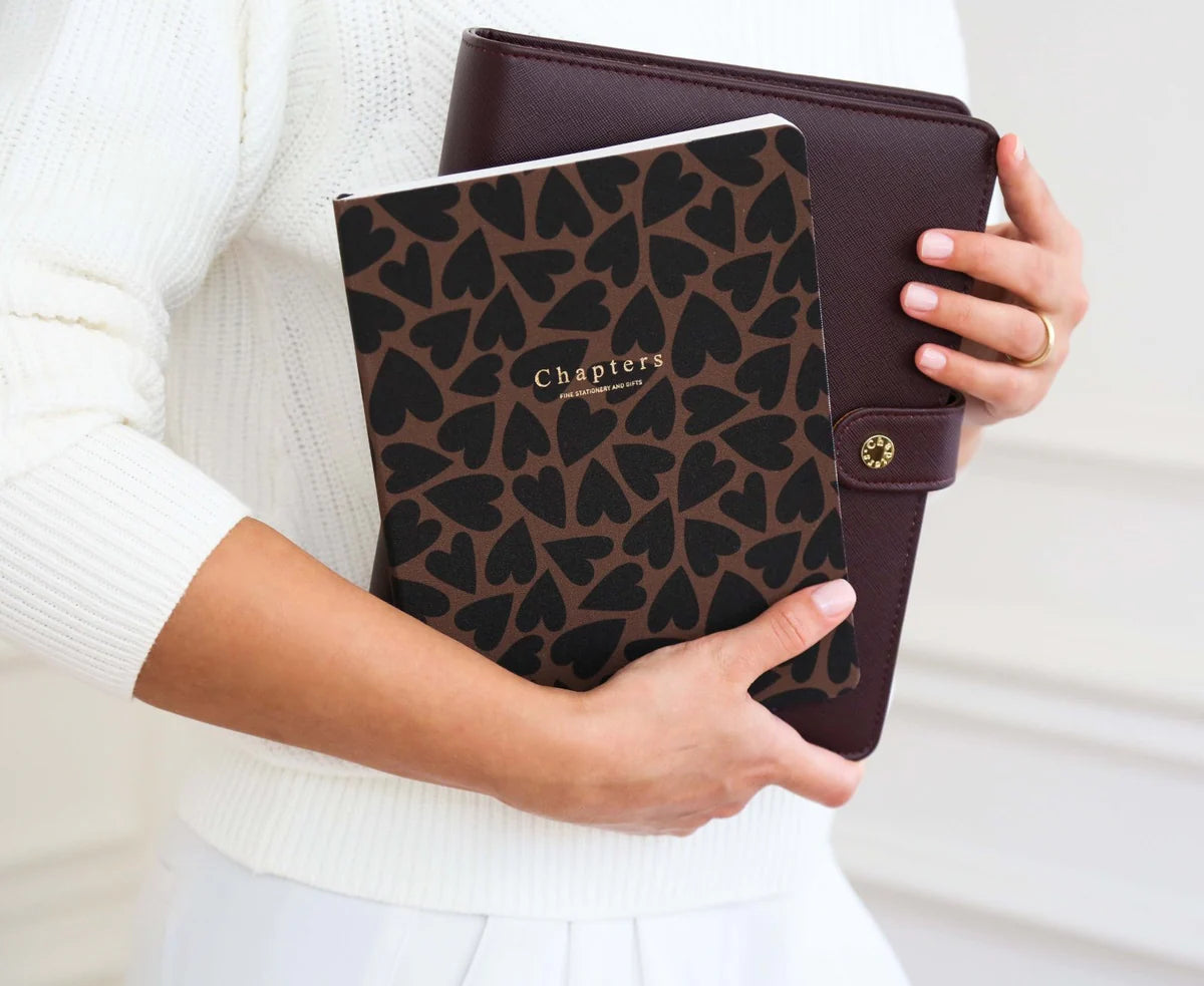 Canvas Notebook, Black &amp; Brown Hearts