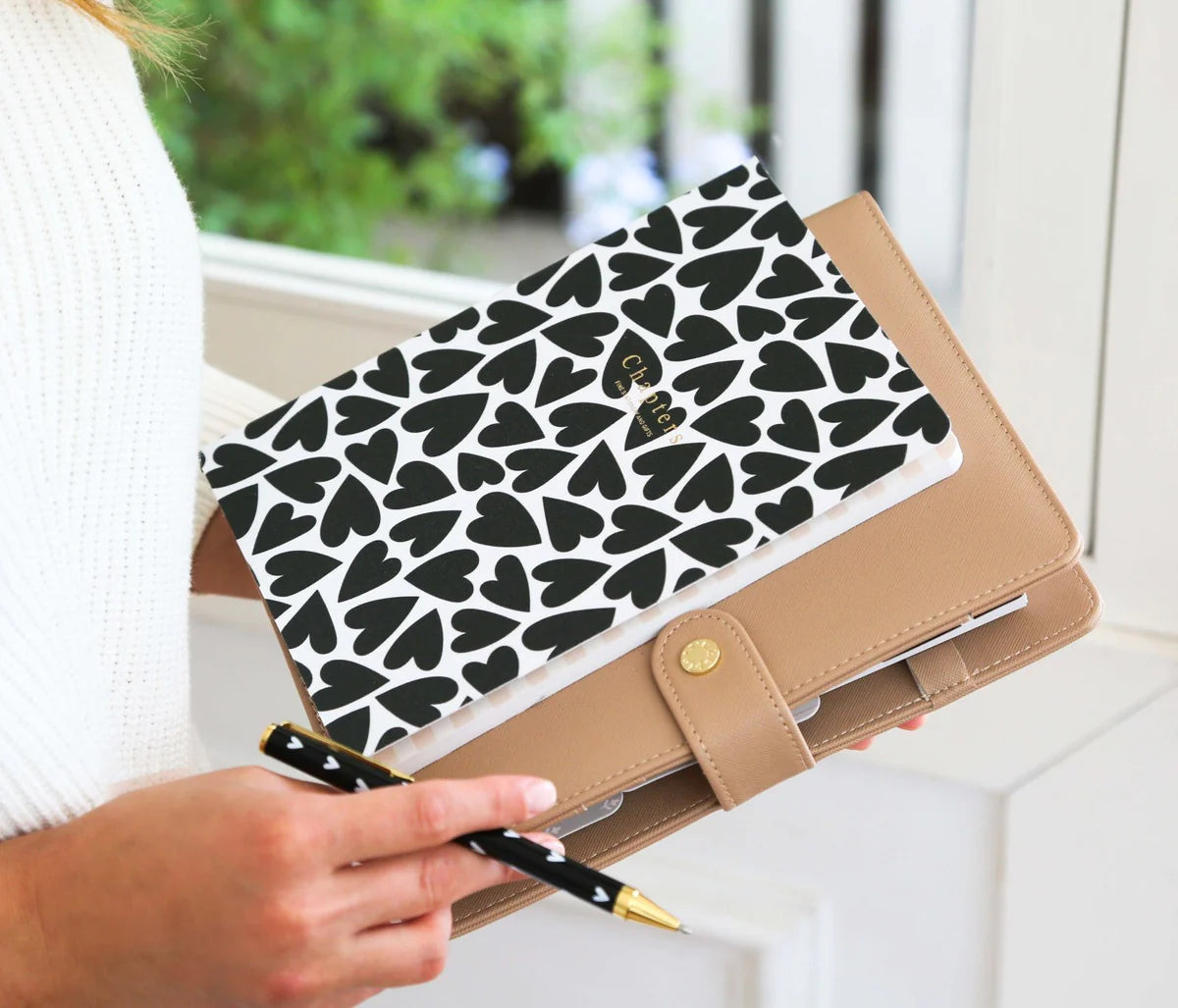 Canvas Notebook, Black &amp; White Hearts