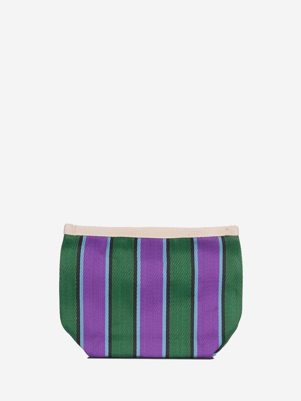 VIVA -Yeşil Eflatun Çizgili Naylon Kumaş Pouch Portföy Çanta