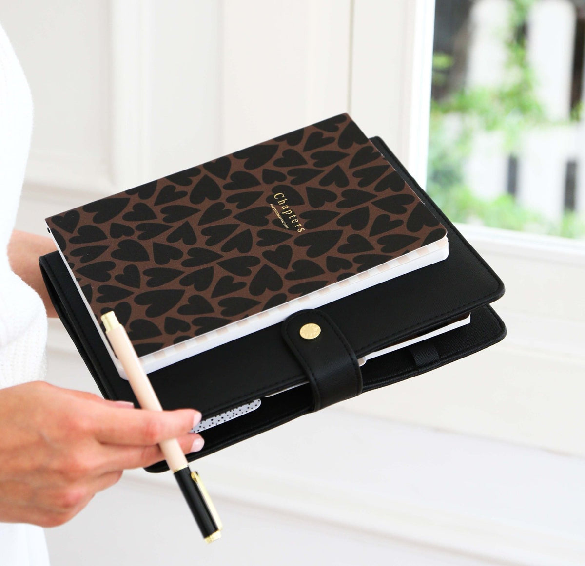 Canvas Notebook, Black &amp; Brown Hearts