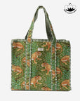 SAVANNA - Leopar Desenli Yeşil Pamuklu Kumaş Günlük Omuz Çantası - Tote Bag