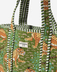 SAVANNA - Leopar Desenli Yeşil Pamuklu Kumaş Günlük Omuz Çantası - Tote Bag